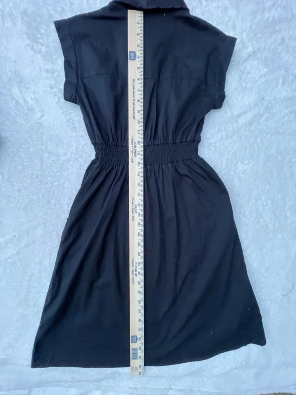 Black Button-Front Shirtdress with Smocked Waist‎